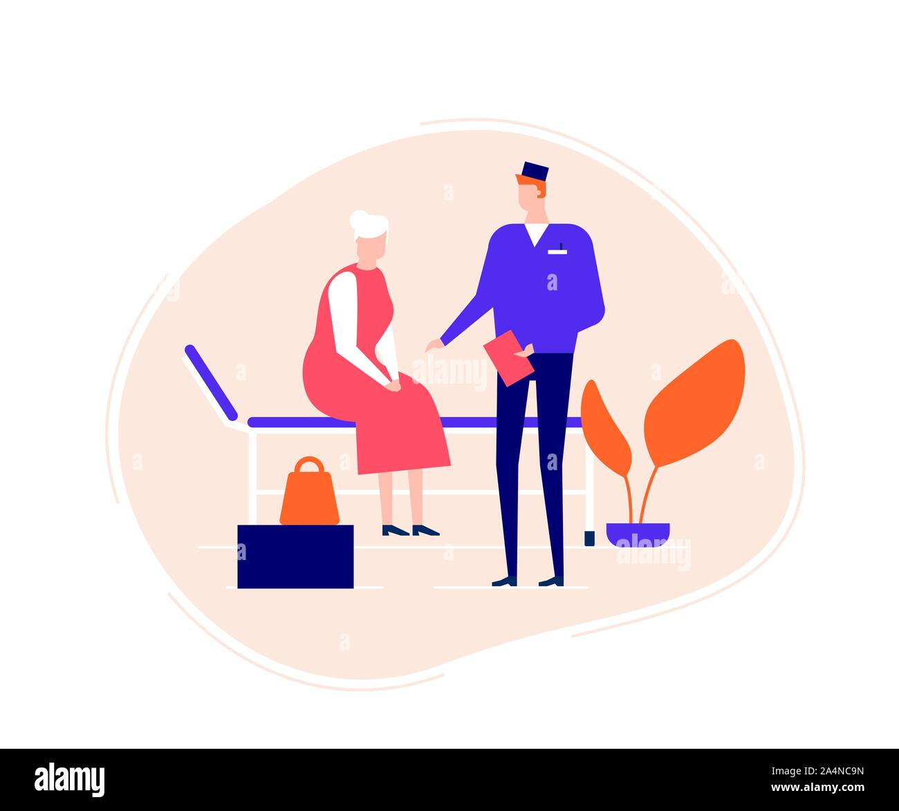 Old Lady visita clinica medica piatta illustrazione vettoriale Illustrazione Vettoriale