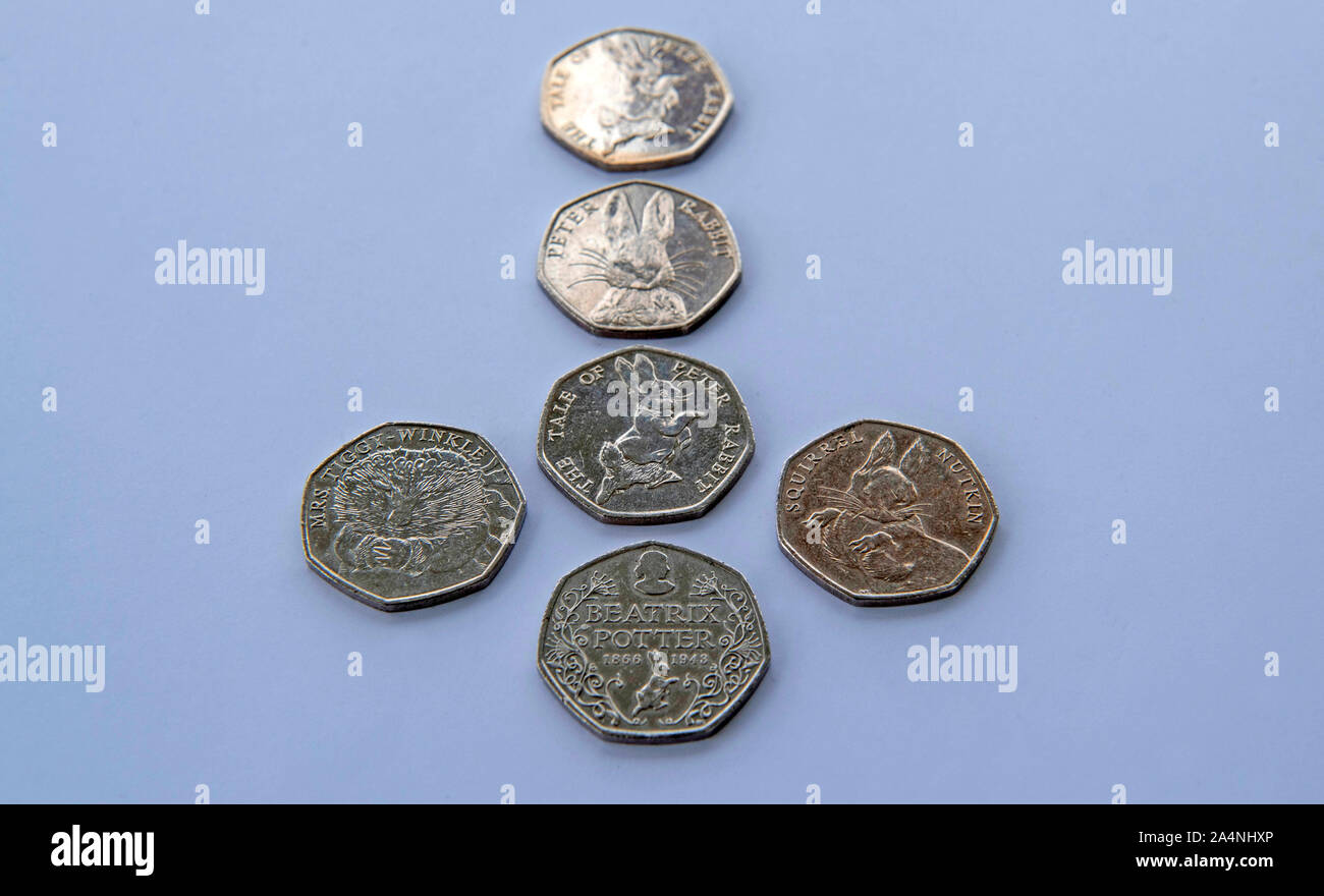 Regno Unito cinquanta pence monete. Foto Stock