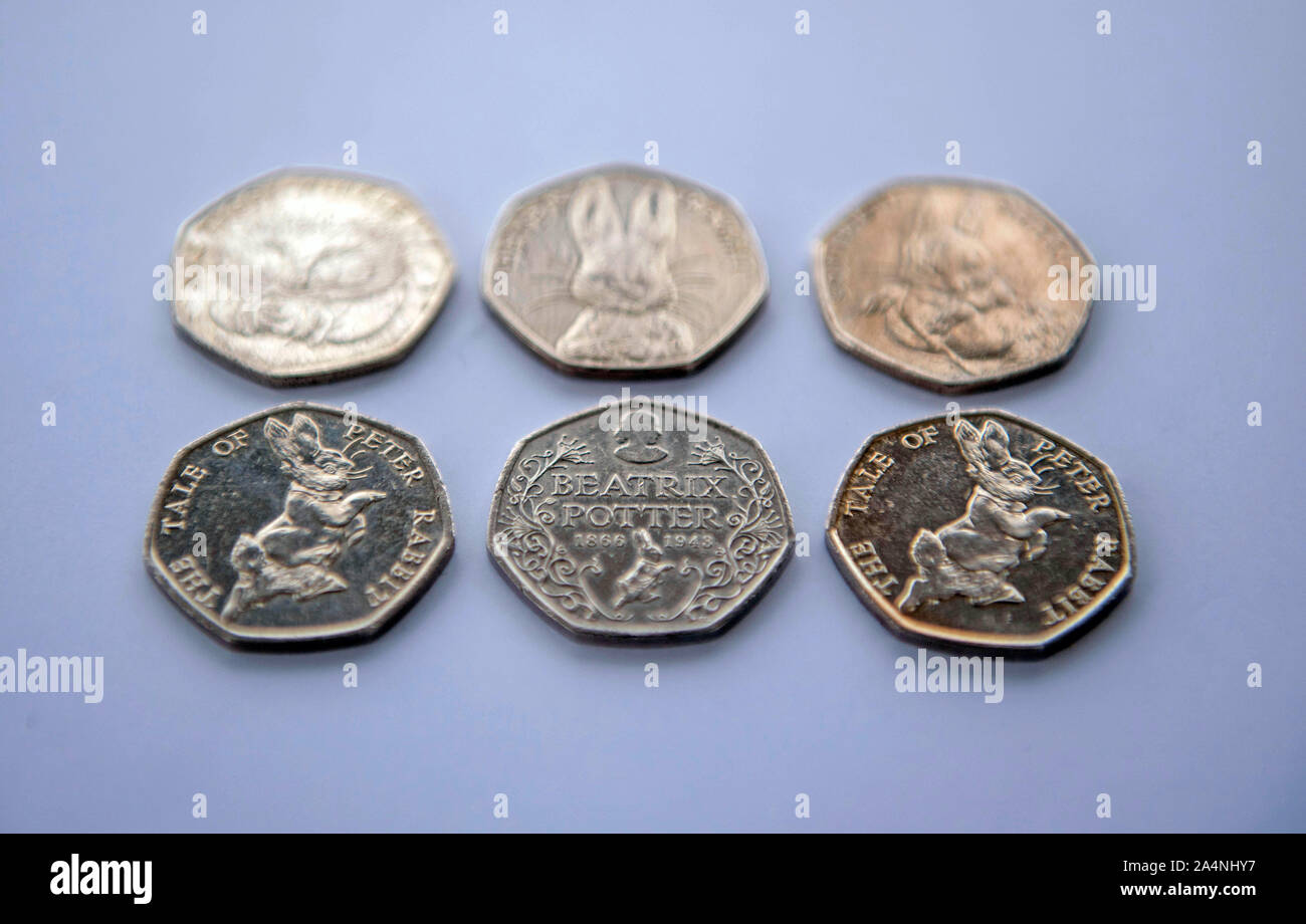 Regno Unito cinquanta pence monete. Foto Stock