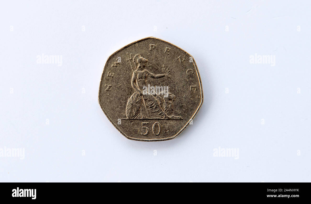 Grandi vecchi fuori produzione UK 50p moneta dal 1979. Foto Stock