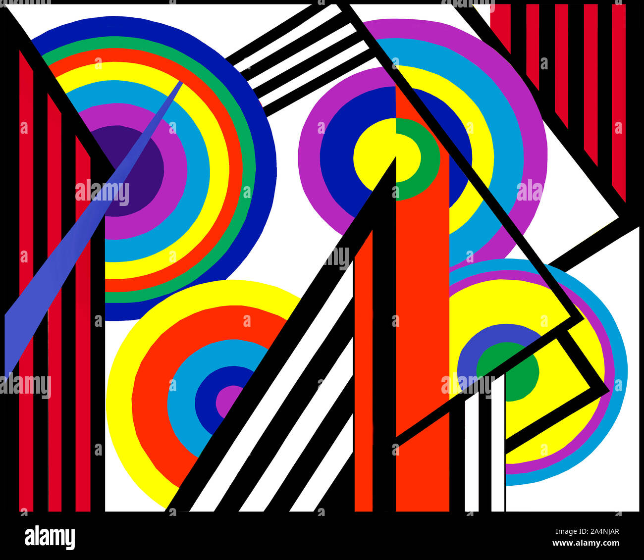 Multi grafico colorato Abstract immagine contenente più linee e cerchi progettati da Burton Zaro di immagini da Zaro Foto Stock
