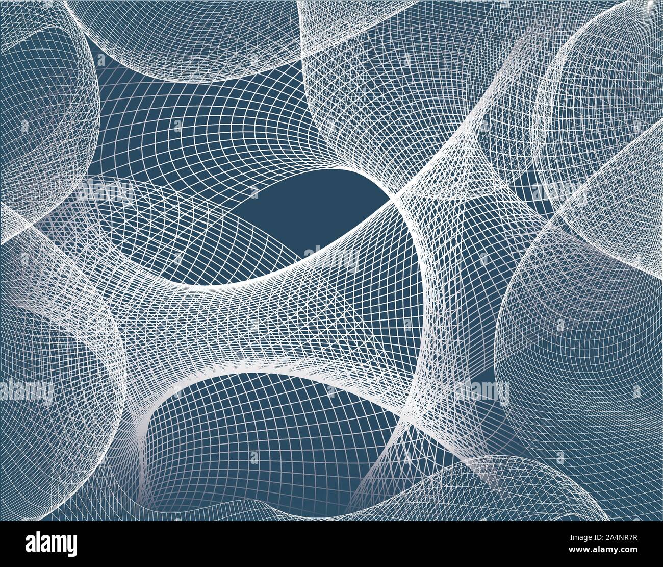 Abstract wireframe su uno sfondo blu con un onda dinamica. Dati di grandi dimensioni. Illustrazione Vettoriale. - Vettore Illustrazione Vettoriale