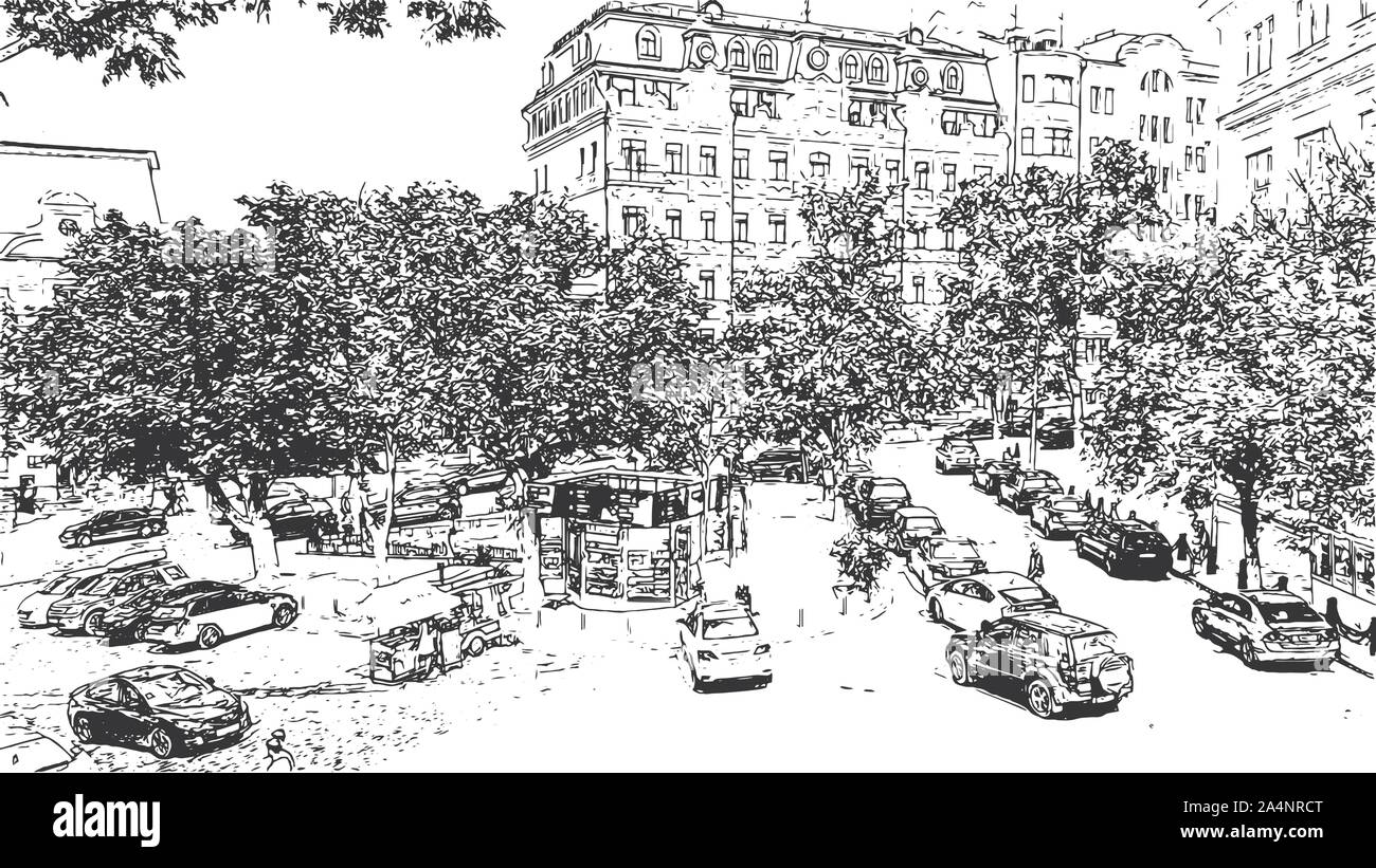 Andrew è discesa in Kiev. Ucraina - illustrazioni in bianco e nero disegno schizzo illustrazione vettoriale Illustrazione Vettoriale