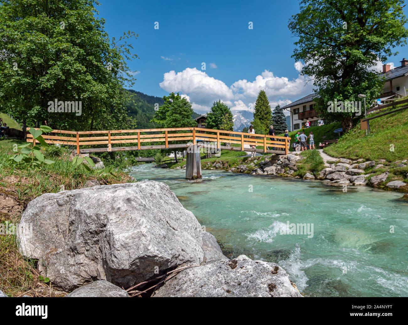 Ruscello di montagna a Ramsau sulle Alpi di Berchtesgaden Foto Stock