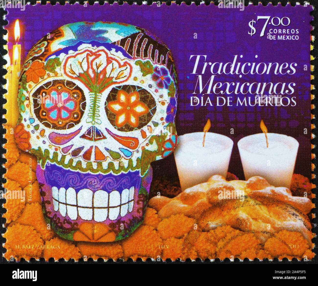 Giorno tradizionale dei morti sul messicano francobollo Foto Stock