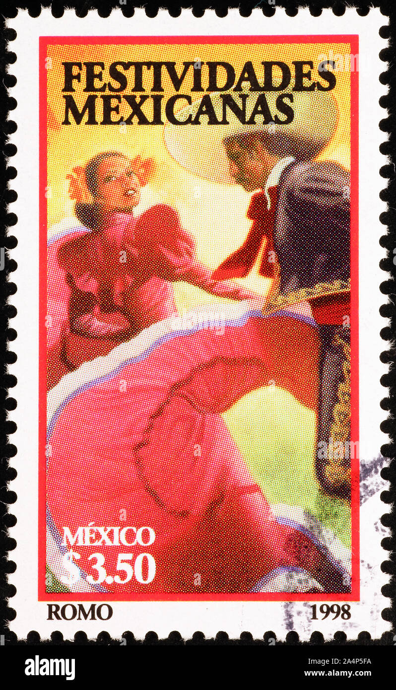 Messicano tradizionale coppia danzante sul francobollo Foto Stock