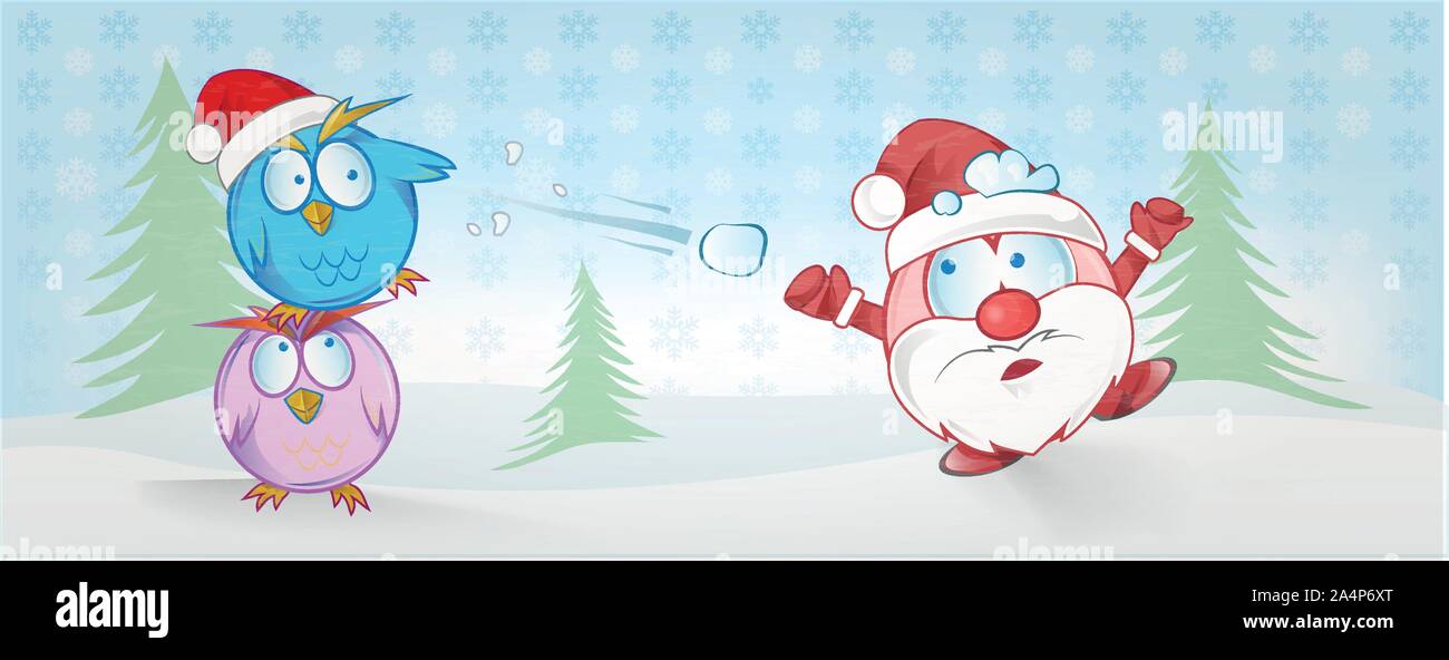 Funny owl e Babbo Natale cartone animato su sfondo di Natale Natale del banner Illustrazione Vettoriale