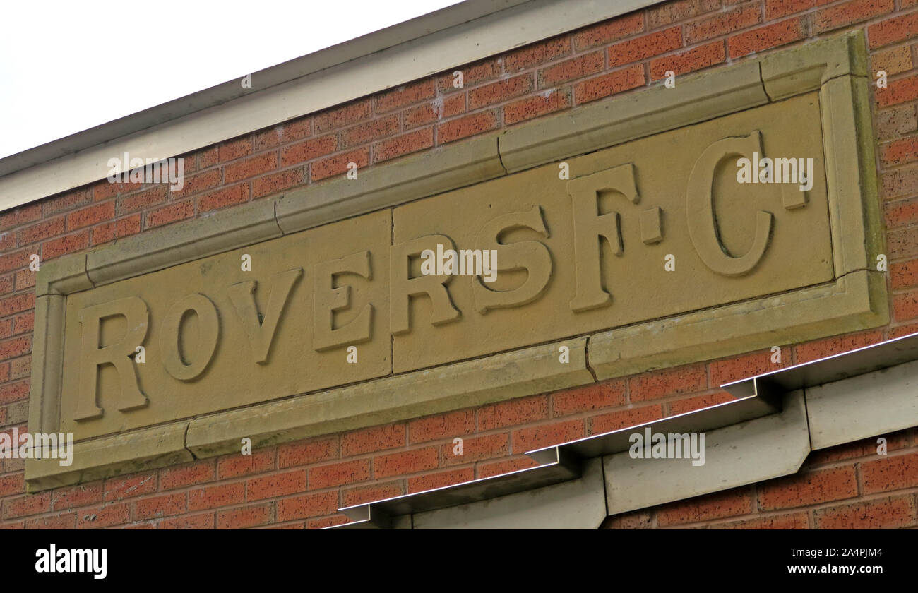 Il logo di pietra, Blackburn Rovers FC football Stadium, Ewood, Lancashire, Inghilterra, Regno Unito, BB2 4JF Foto Stock
