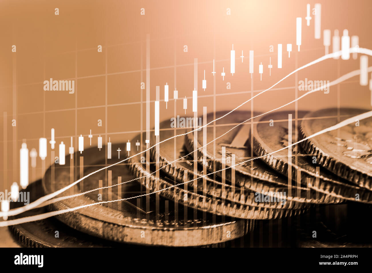 Mercato azionario o forex trading grafico e candelabro grafico adatto per gli investimenti finanziari concetto. Economia sullo sfondo delle tendenze per l'idea di business e di un Foto Stock