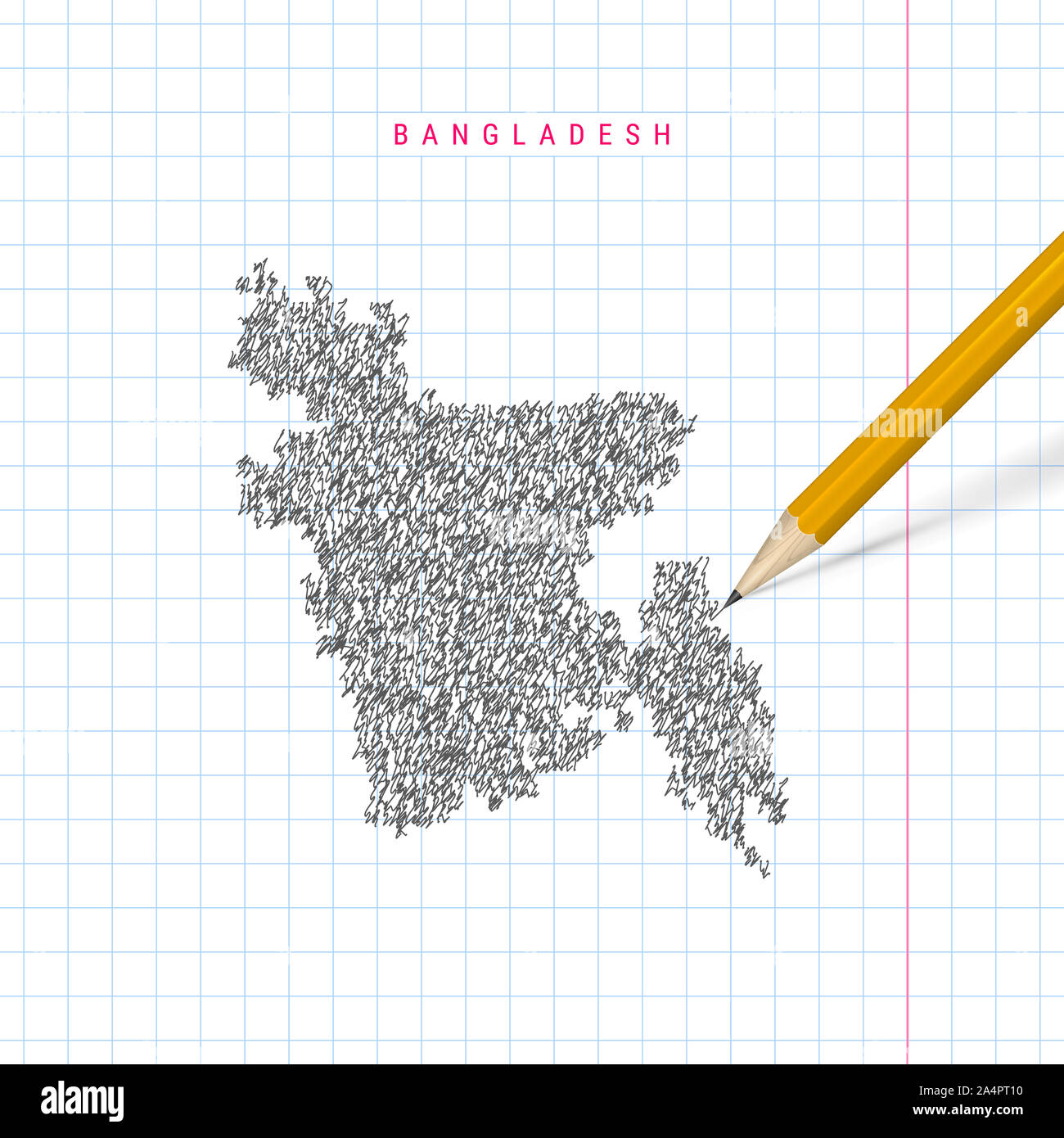 Bangladesh schizzo scribble mappa tracciata sulla scuola a scacchi ...