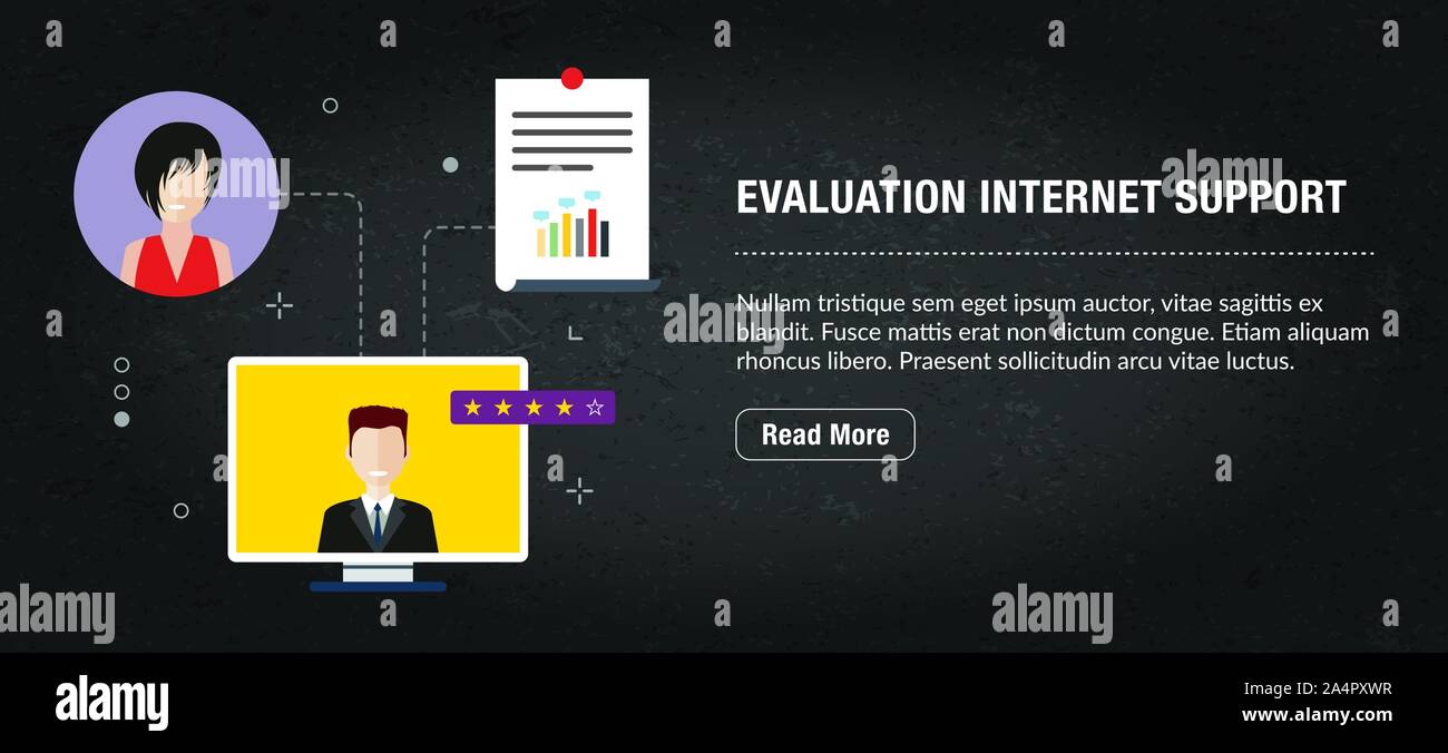Valutazione supporto internet, banner internet con le icone nel vettore. Banner Web template per sito, banner internet per la progettazione di mobili e social media Illustrazione Vettoriale