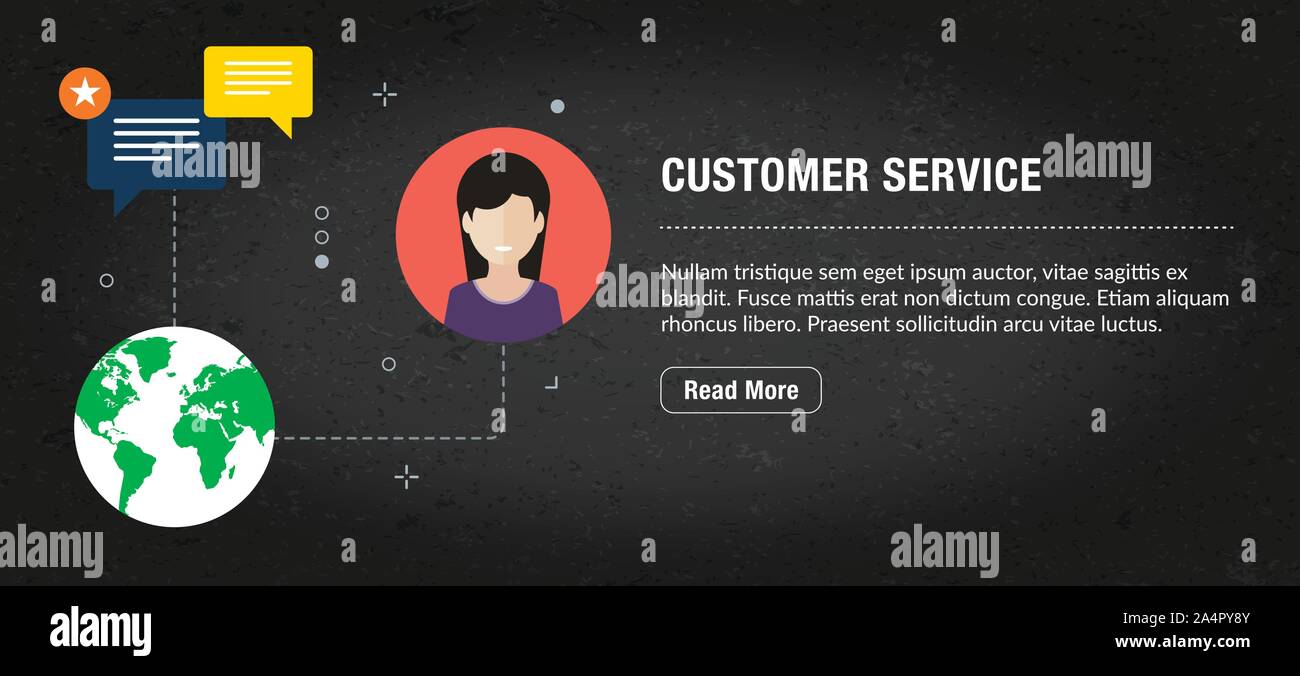 Il servizio clienti, banner internet con le icone nel vettore. Banner Web template per sito, banner internet per la progettazione di mobili e social media app.Busine Illustrazione Vettoriale