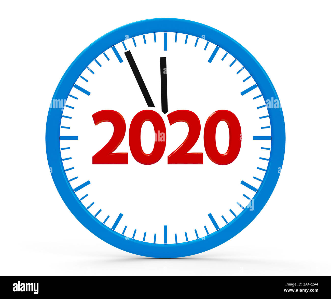 Isolato moderno orologio su sfondo bianco rappresenta il nuovo anno 2020, tridimensionale, rendering 3D illustrazione Foto Stock