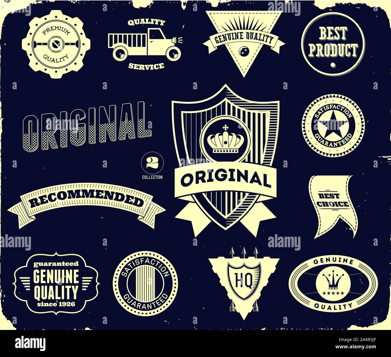Etichette Vintage sul nero. Collezione 2 Illustrazione Vettoriale