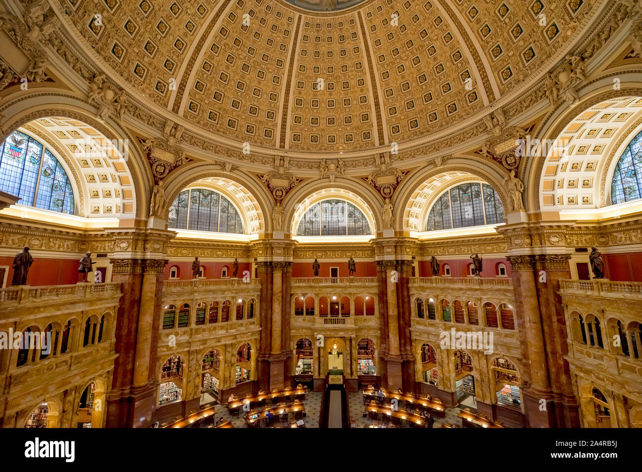 Sala lettura Dome Thomas Jefferson edificio biblioteca del congresso di Washington DC. Aperto 1897. Biblioteca nazionale e la ricerca primaria biblioteca di noi gover Foto Stock