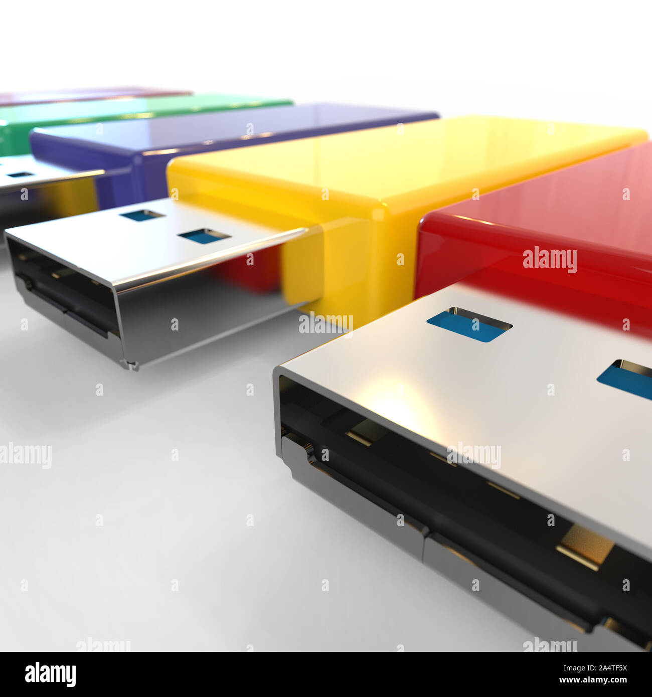 Colorato USB pen drive, vicino, rendering 3d. Foto Stock