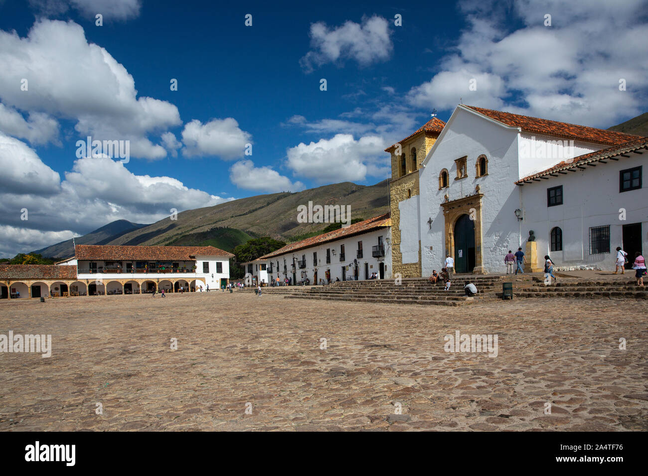 Plaza Mayor de Villa de Leyva, Colombia Foto Stock