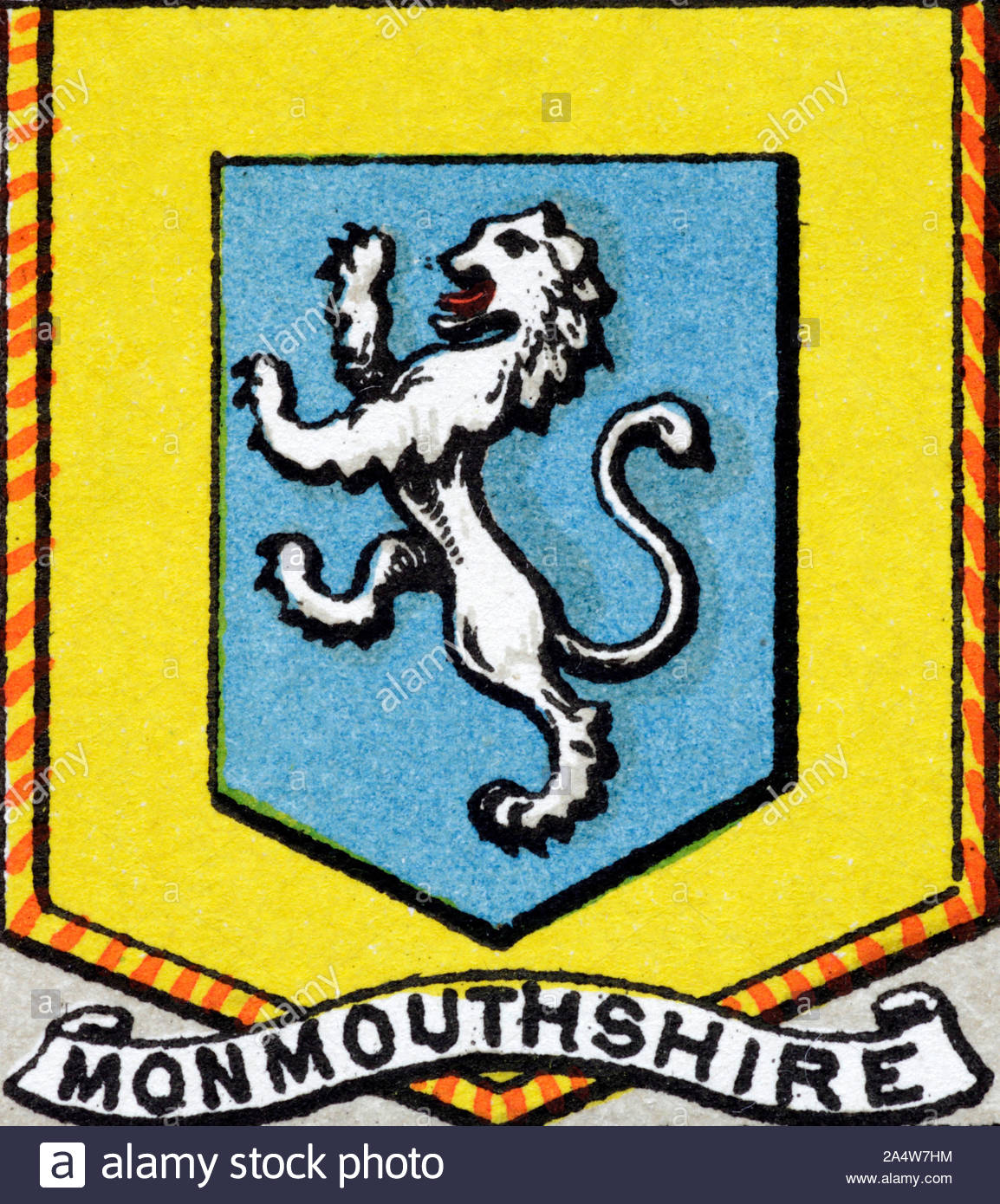 Storica Stemma per Monmouthshire Wales, vintage illustrazione da 1884 Foto Stock