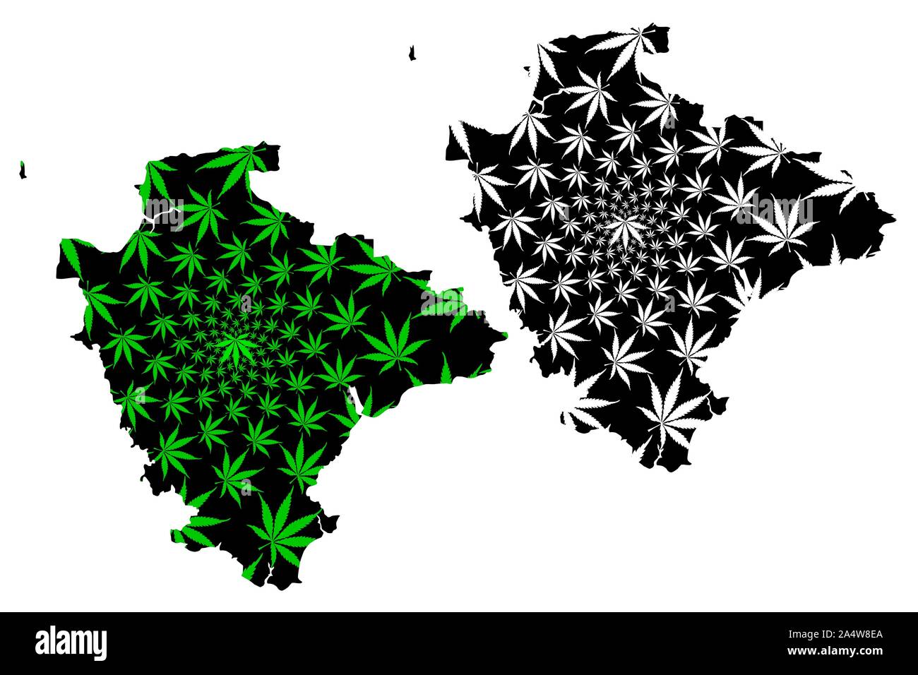 Devon (Regno Unito, Inghilterra, Non-metropolitan county, shire county) mappa è progettato Cannabis leaf verde e nero, Devonshire mappa fatta di marijuana Illustrazione Vettoriale