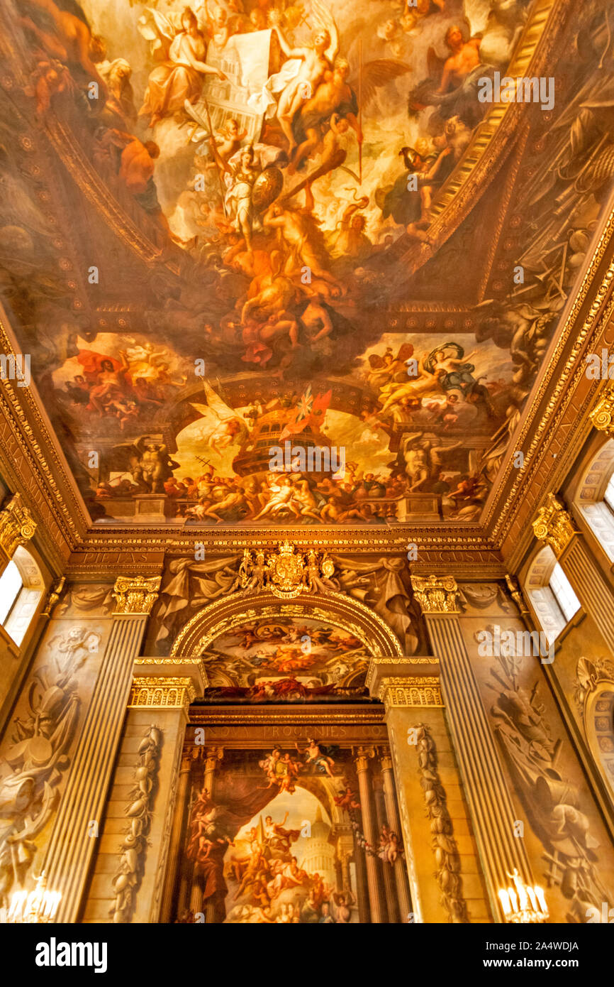 LONDON GREENWICH Old Royal Naval College la sala dipinta capolavoro del pittore James Thornhill Foto Stock