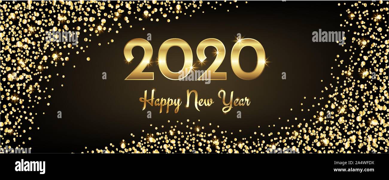2020 felice anno nuovo congratulazioni con brillantini dorati e testo Illustrazione Vettoriale