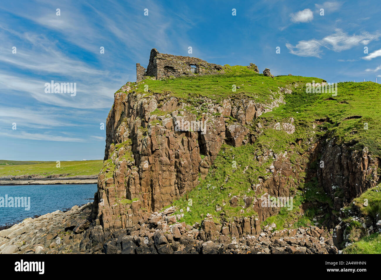 Il castello di Duntulm rovine, Trotternish, Isola di Skye in Scozia Foto Stock