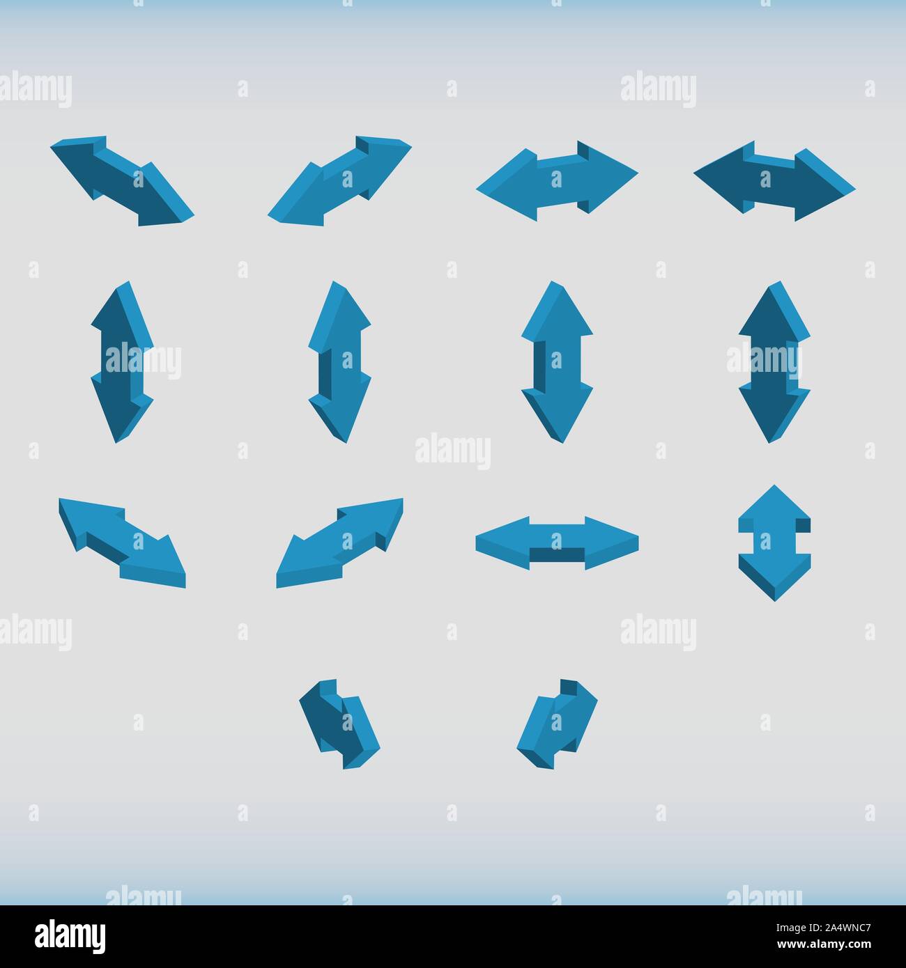Serie di frecce isometrica di colore blu. Doppie frecce. Illustrazione Vettoriale. Illustrazione Vettoriale