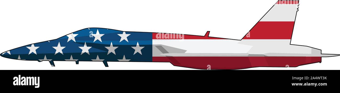 Bandiera americana militare jet da combattimento aereo isolato illustrazione vettoriale Illustrazione Vettoriale