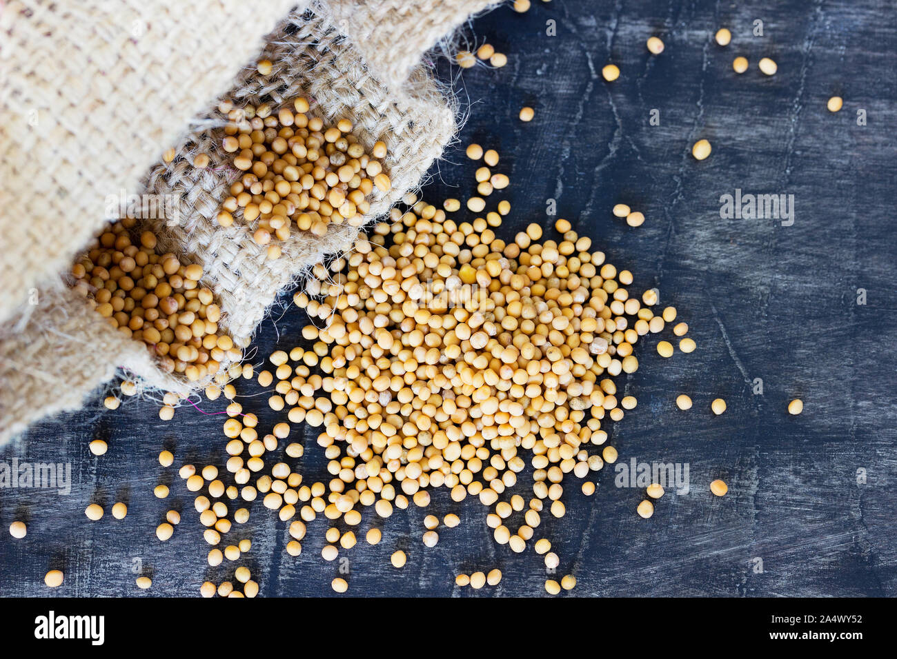 Mucchio giallo senape Semi di vista superiore Foto Stock