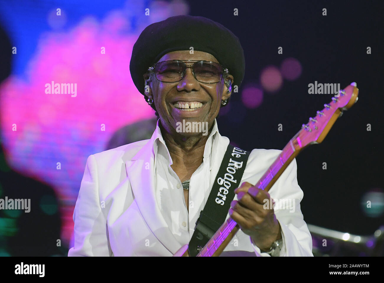 Rio de Janeiro, Brasile, 3 ottobre 2019. Il chitarrista Nile Rodgers della banda Chic durante il suo show al Rock in Rio 2019 nella città di Rio de Janeiro. Foto Stock