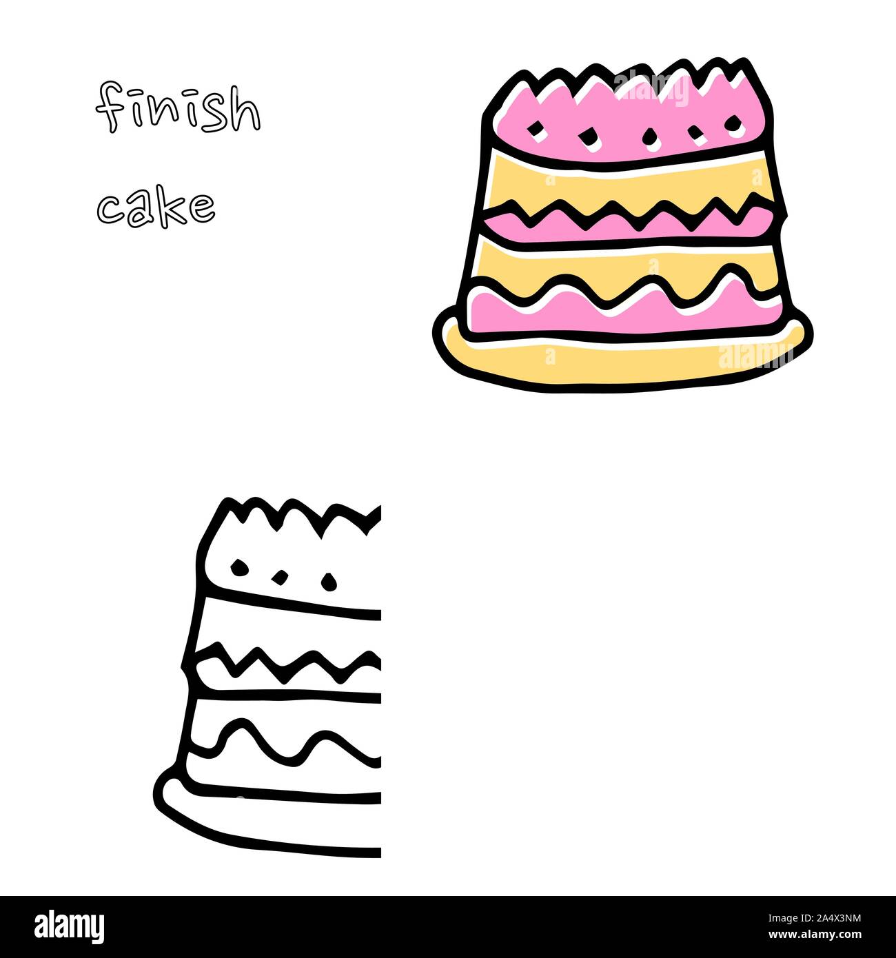 Set di vettore con torte di crema o di frutta, illustrazione su sfondo bianco in mano disegnato doodle style.Grande per la pagina web sfondo, la carta di avvolgimento, Illustrazione Vettoriale