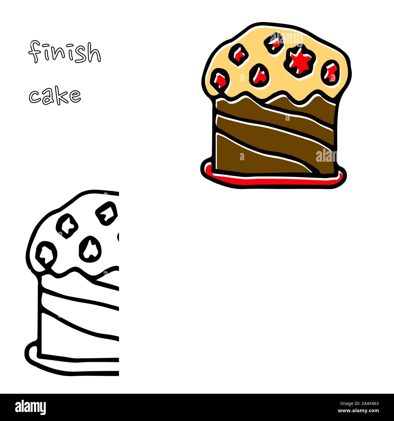 Set di vettore con torte di crema o di frutta, illustrazione su sfondo bianco in mano disegnato doodle style.Grande per la pagina web sfondo, la carta di avvolgimento, Illustrazione Vettoriale