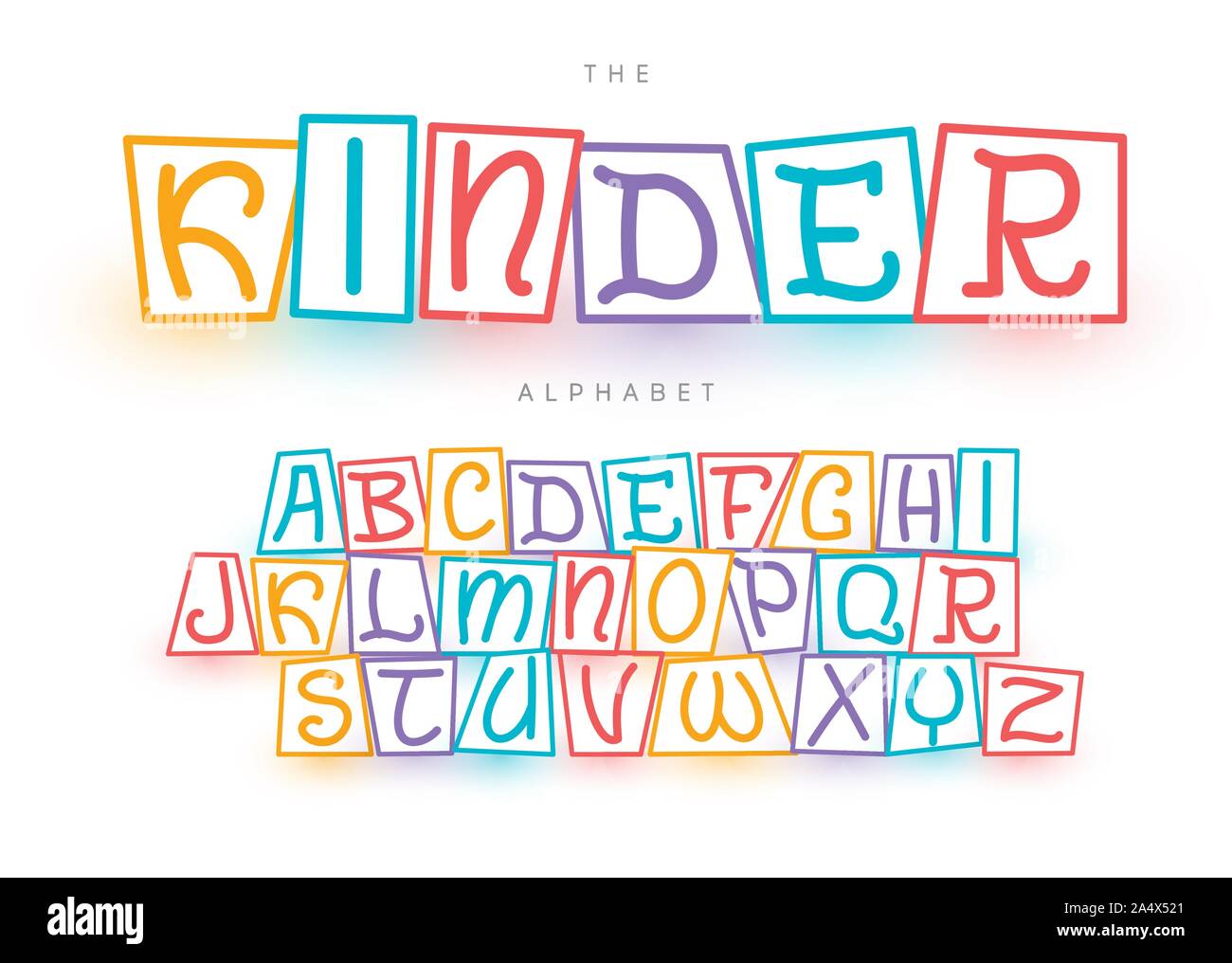 La grafia infantile disegnati a mano colorati set di font Illustrazione Vettoriale