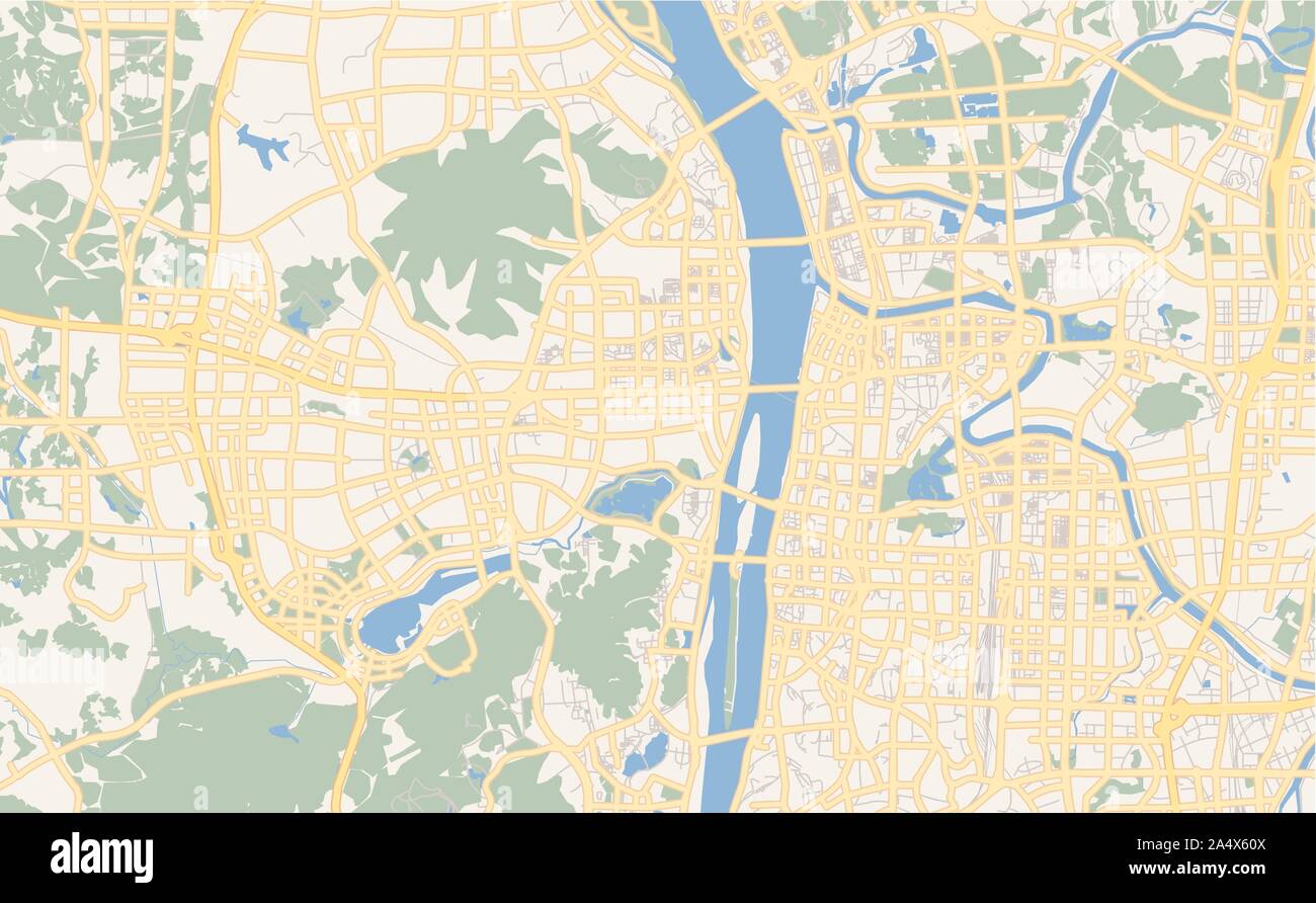 Versione stampabile cartina stradale di Changsha, Provincia Hunan, Cina. Mappa modello per uso aziendale. Illustrazione Vettoriale