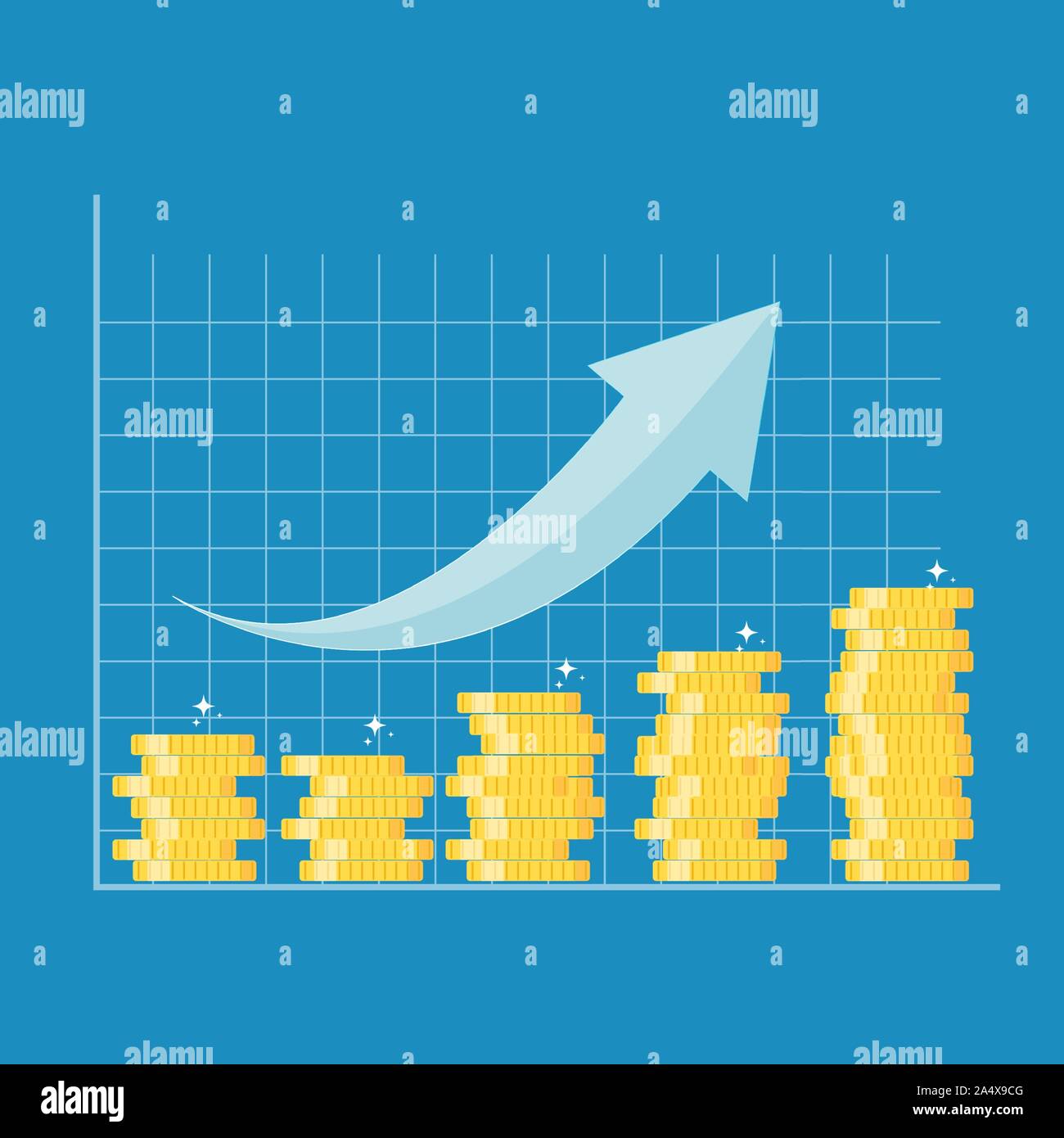 La crescita finanziaria concetto. Finanziare le prestazioni del ritorno sugli investimenti ROI con la freccia. Illustrazione Vettoriale Illustrazione Vettoriale