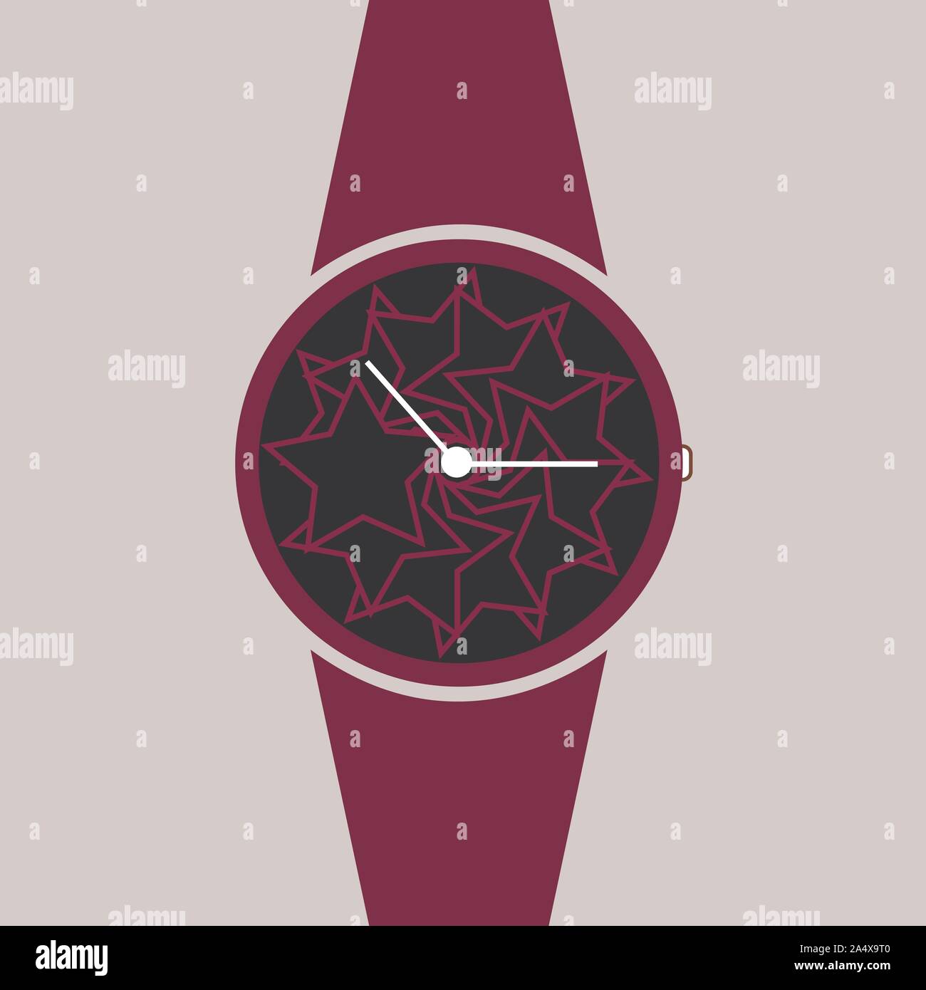 Vector orologio analogico su un polso icona. Il simbolo della gestione del tempo, cronometro con ora e minuti di freccia. Semplice viola e nero illustrazione isolato Illustrazione Vettoriale