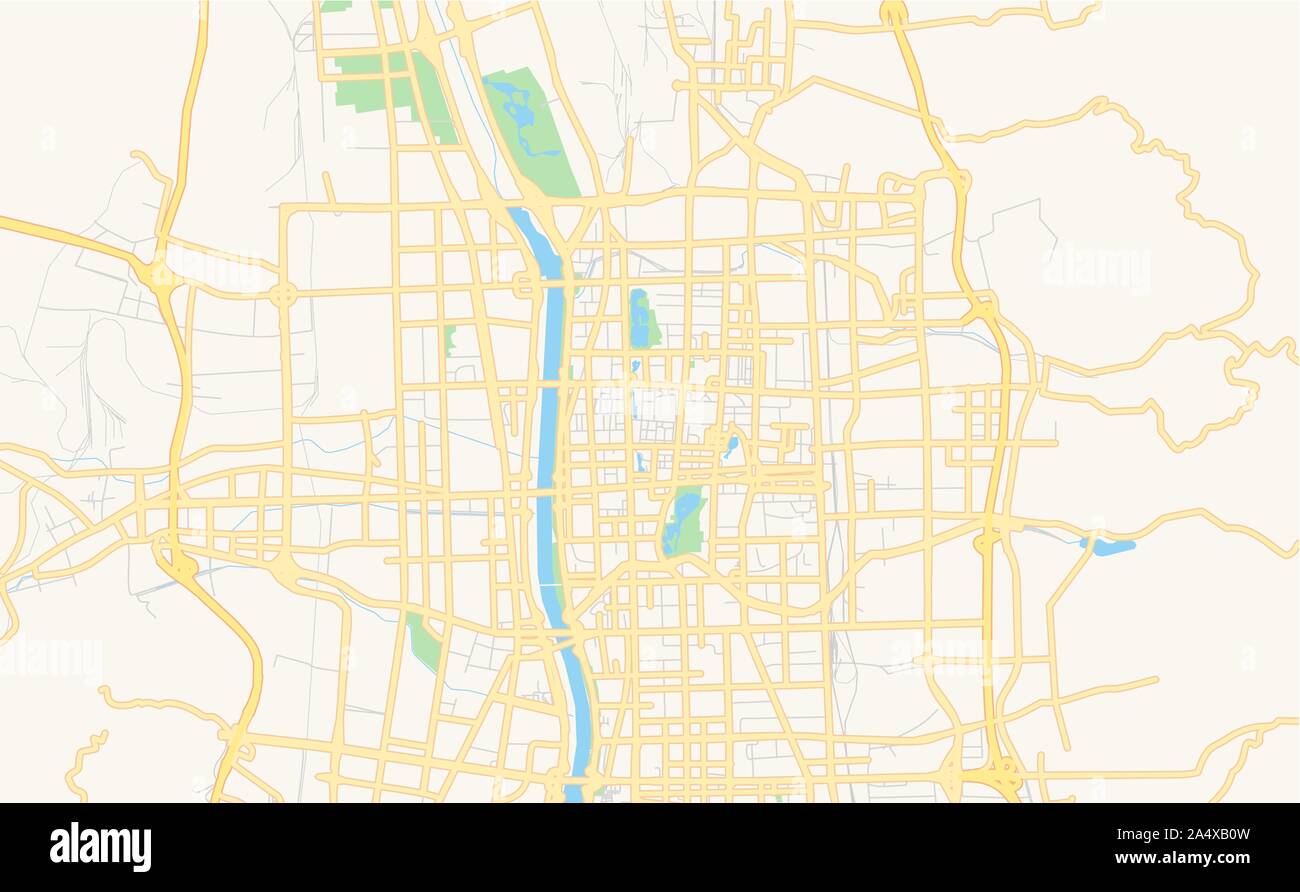 Versione stampabile cartina stradale di Taiyuan, nella provincia dello Shanxi, Cina. Mappa modello per uso aziendale. Illustrazione Vettoriale