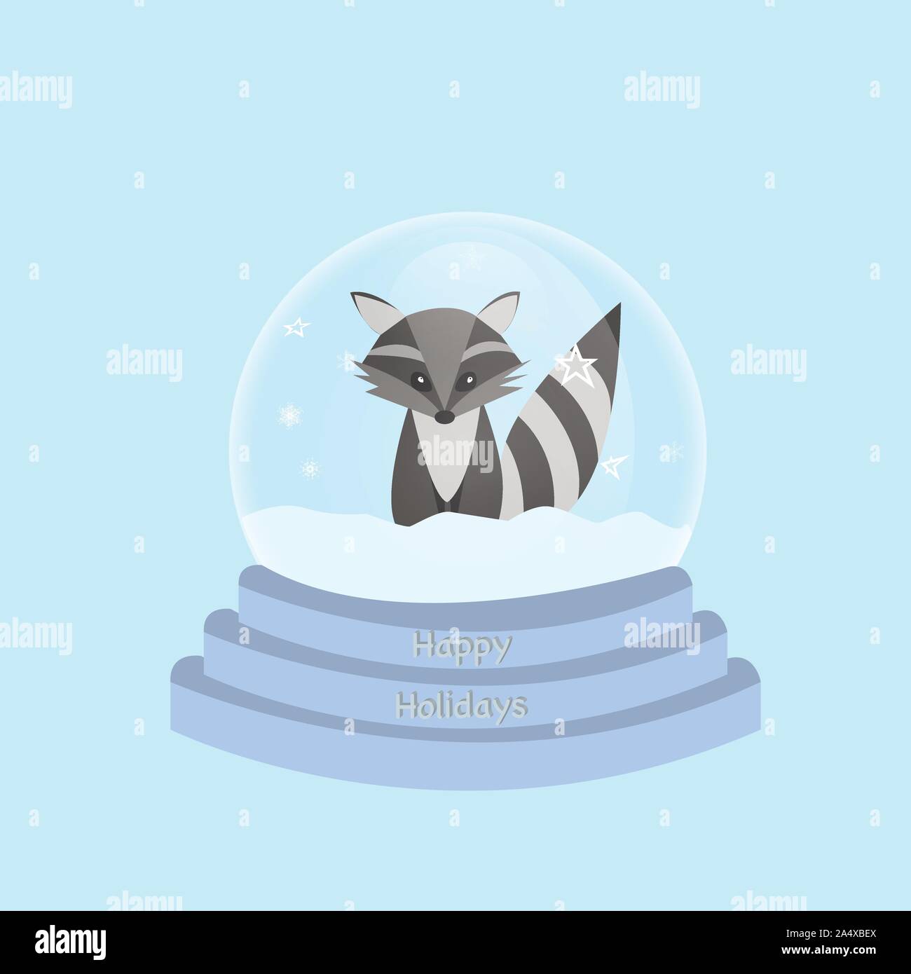 Ciao Winter Snow Globe. Pallina di vetro con sfera. Animale e i fiocchi di neve. Giocattolo a sfera con decorazioni di Natale in stile appartamento illustrazione vettore isolato su BAC Illustrazione Vettoriale