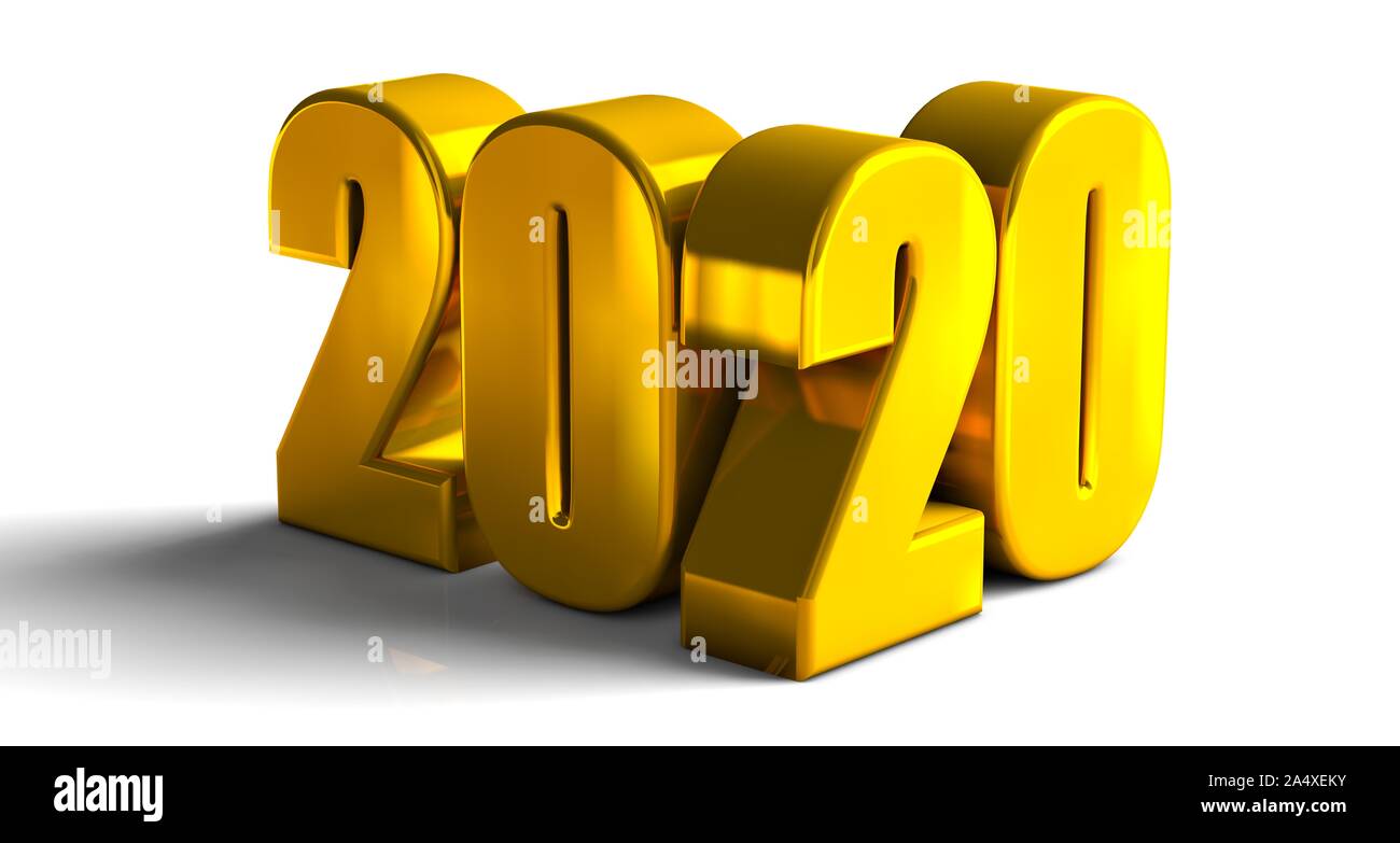 2020 golden bold lettere 3d-illustrazione isolato, alta qualità 3D render isolato su bianco Foto Stock