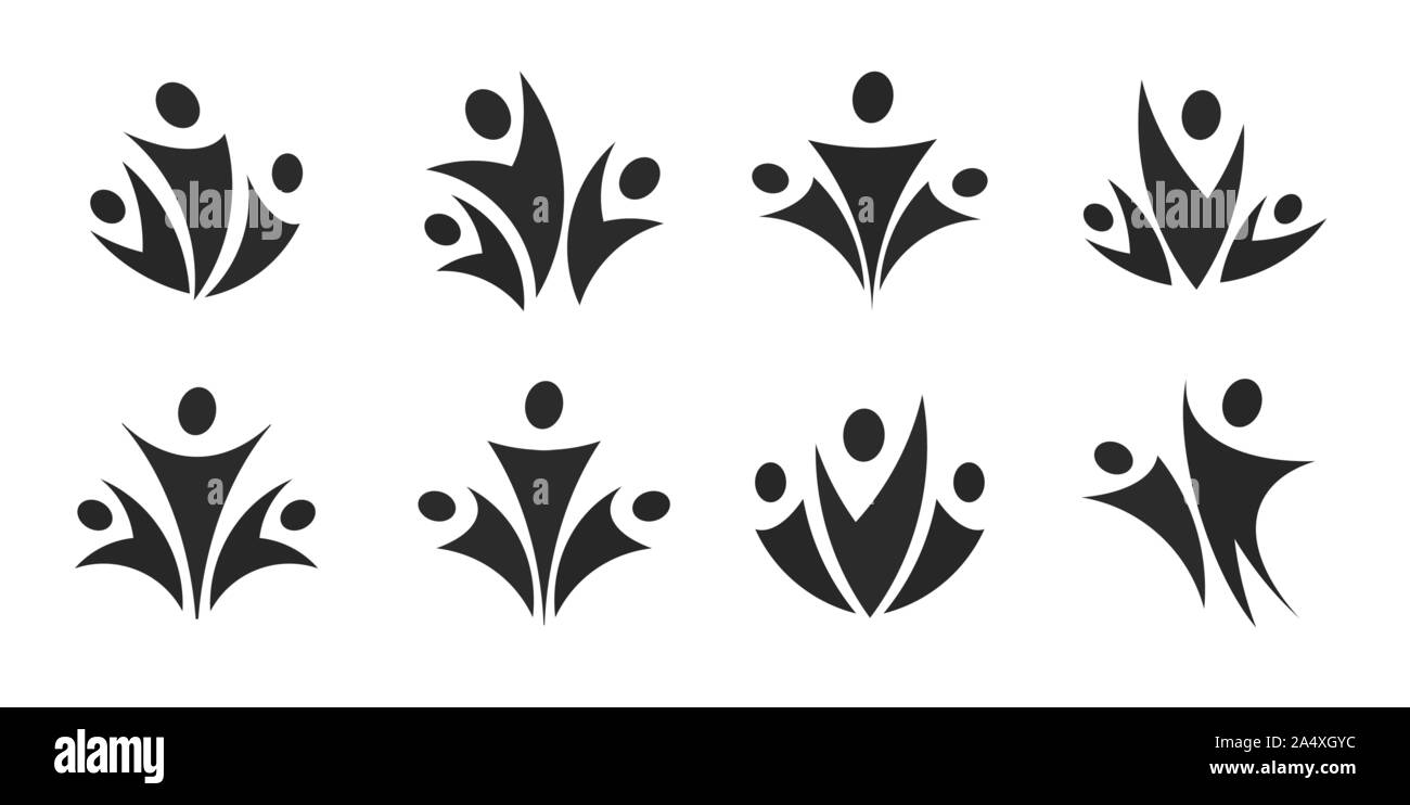 Team leader icon set. Persone silhouette nera modello logo collection. Emblema moderno concetto di design per il business. Isolato illustrazione vettoriale su Illustrazione Vettoriale