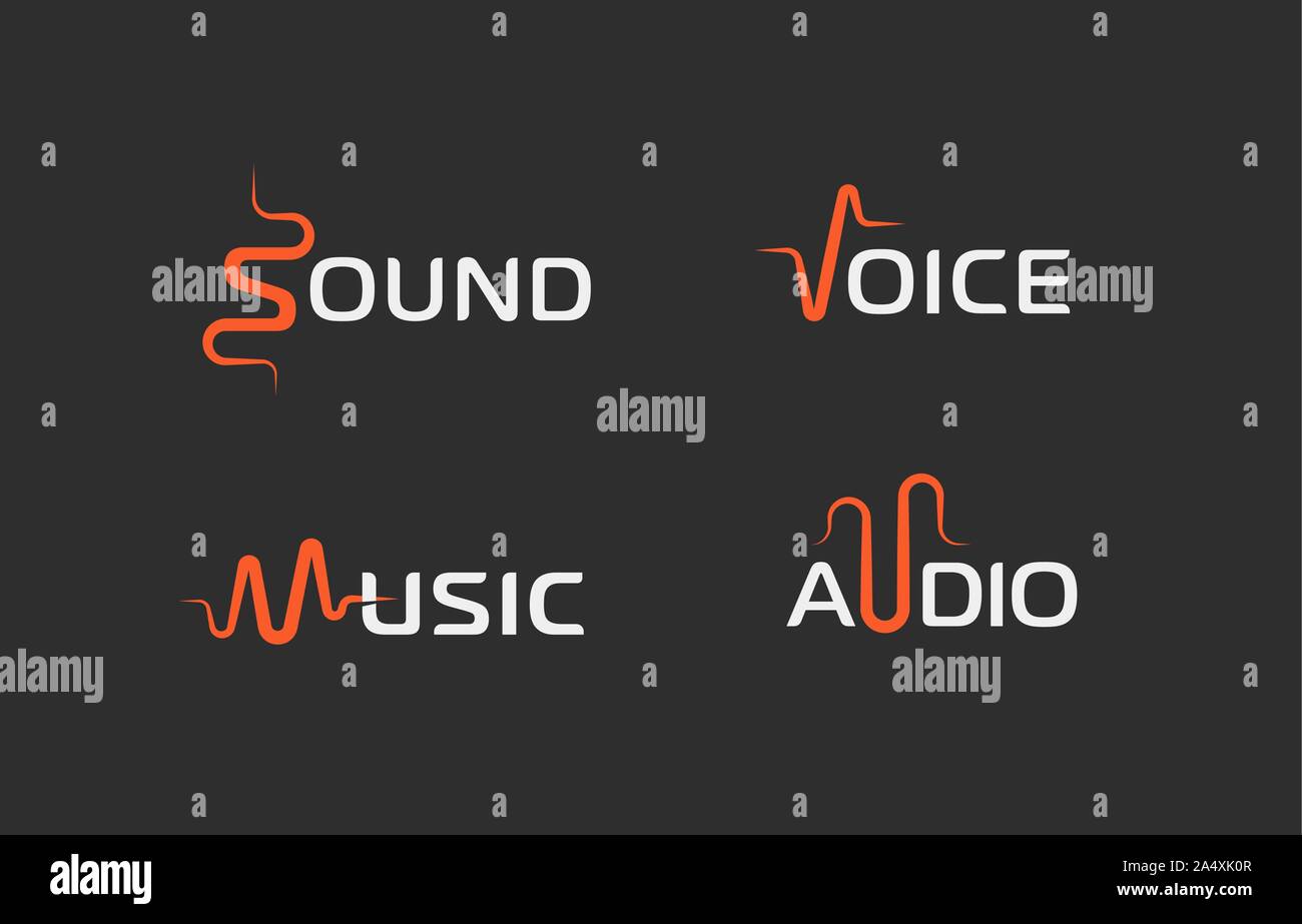 Set di onda sonora simbolo astratto, voice recorder modello logo, etichetta musicale, la traccia audio segno. Logotipo vettoriale concetti. Illustrazione Vettoriale