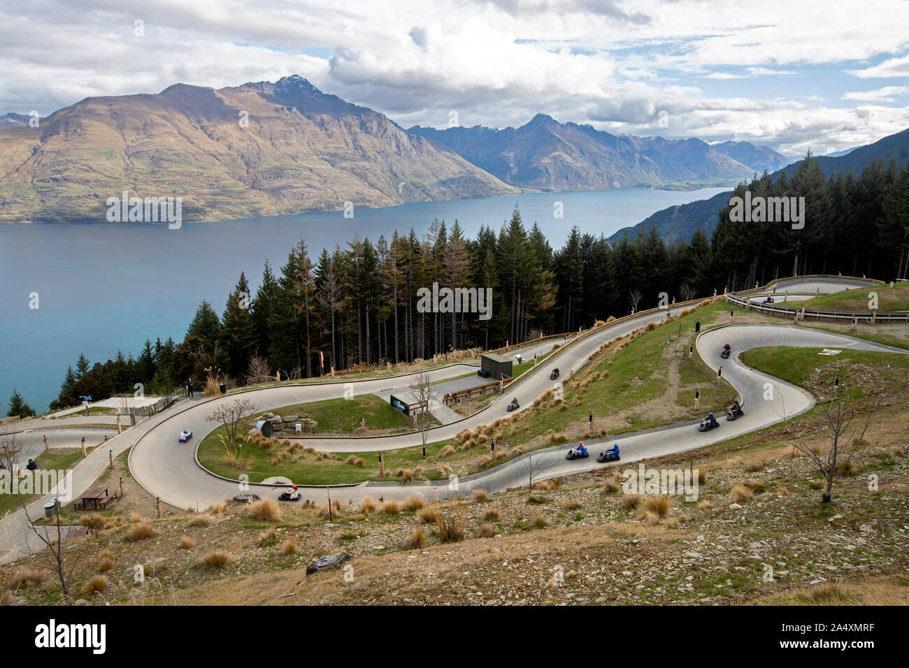 Il luge sulla parte superiore della gondola, Queenstown, New Zealand Nuova Zelanda Foto Stock