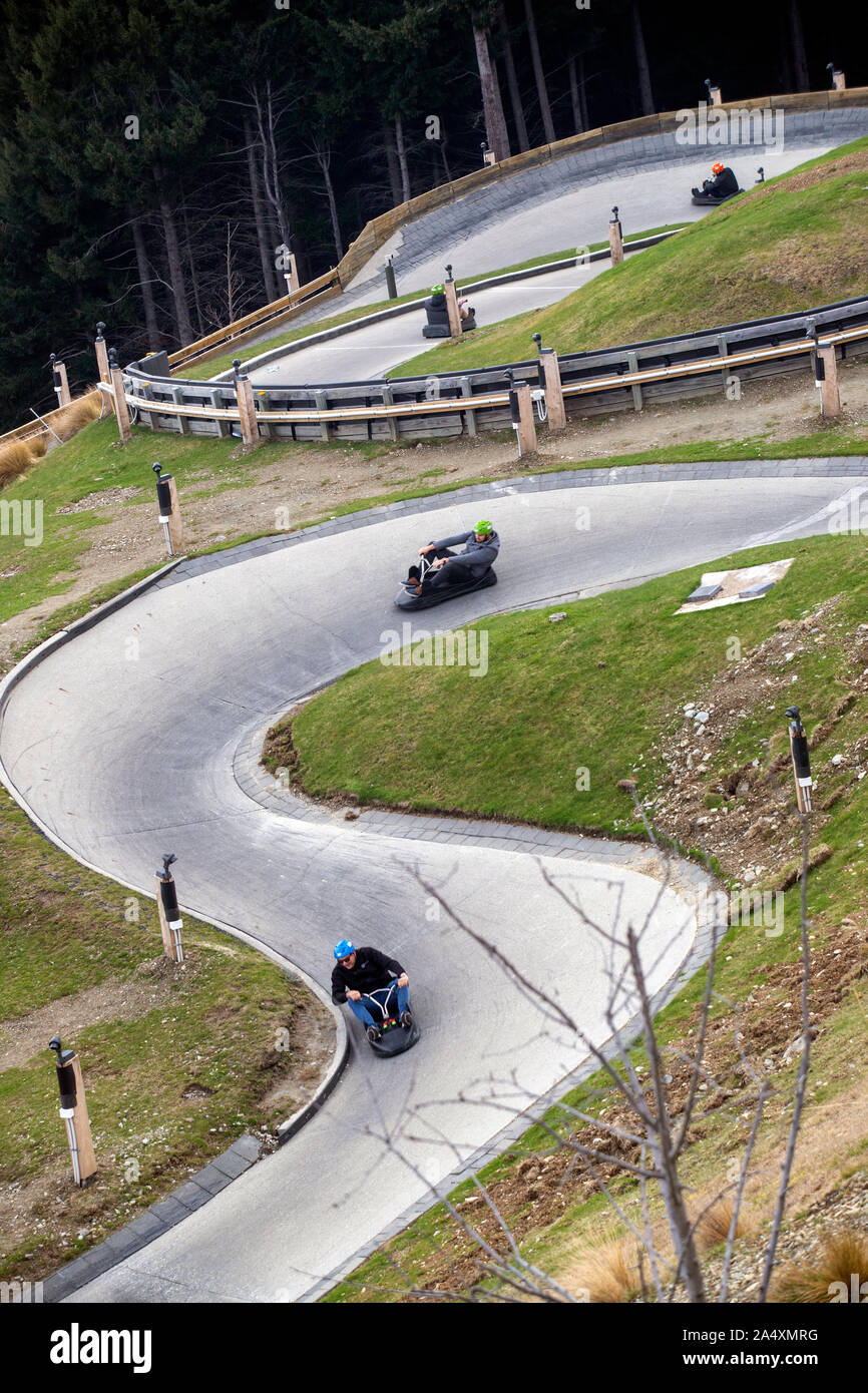 Il luge sulla parte superiore della gondola, Queenstown, New Zealand Nuova Zelanda Foto Stock