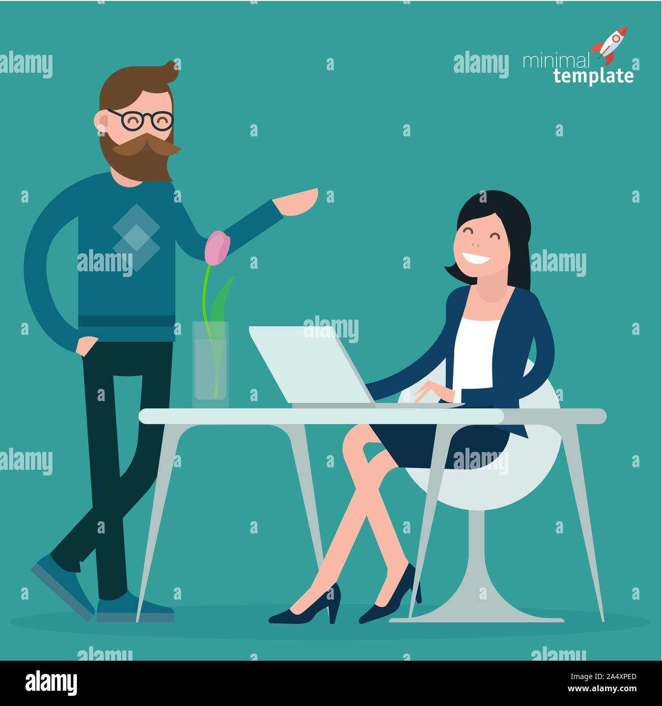 Cartone animato gli uomini e le donne che lavorano e la comunicazione in ufficio Illustrazione Vettoriale