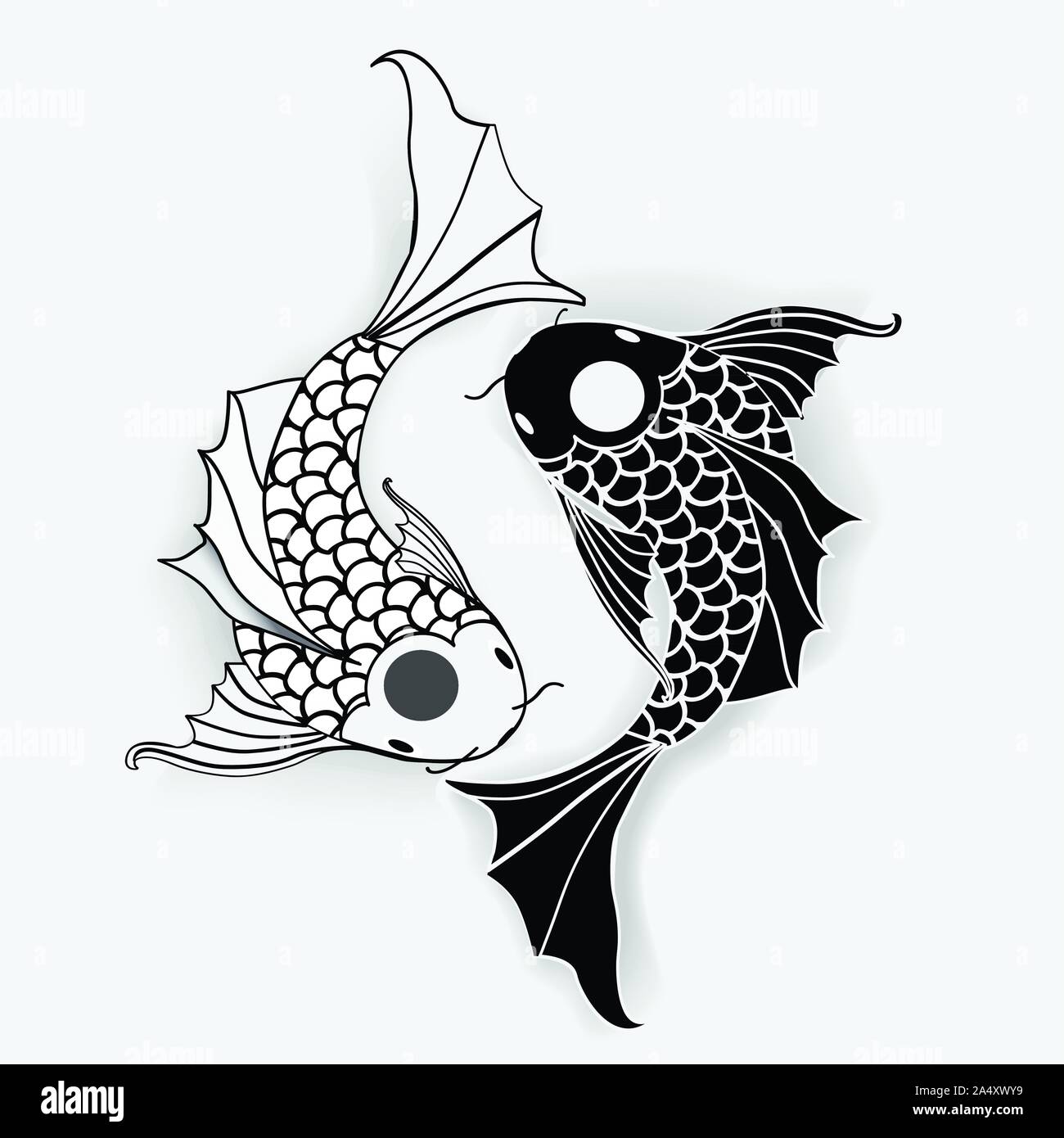 Yin Yang simbolo con pesci koi. Illustrazione Vettoriale