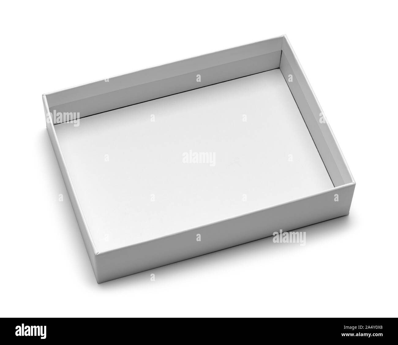 Aprire vuota la casella bianca isolata su sfondo bianco. Foto Stock Aprire vuota la casella bianca isolata su sfondo bianco. Foto Stock
