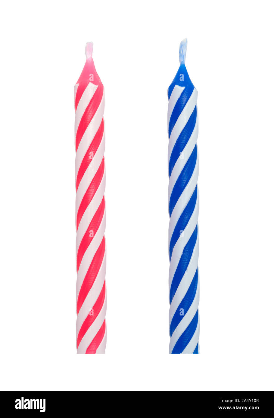 Nuova Red e Blue Striped candeline di compleanno Ritagliata su bianco. Foto Stock Nuova Red e Blue Striped candeline di compleanno Ritagliata su bianco. Foto Stock