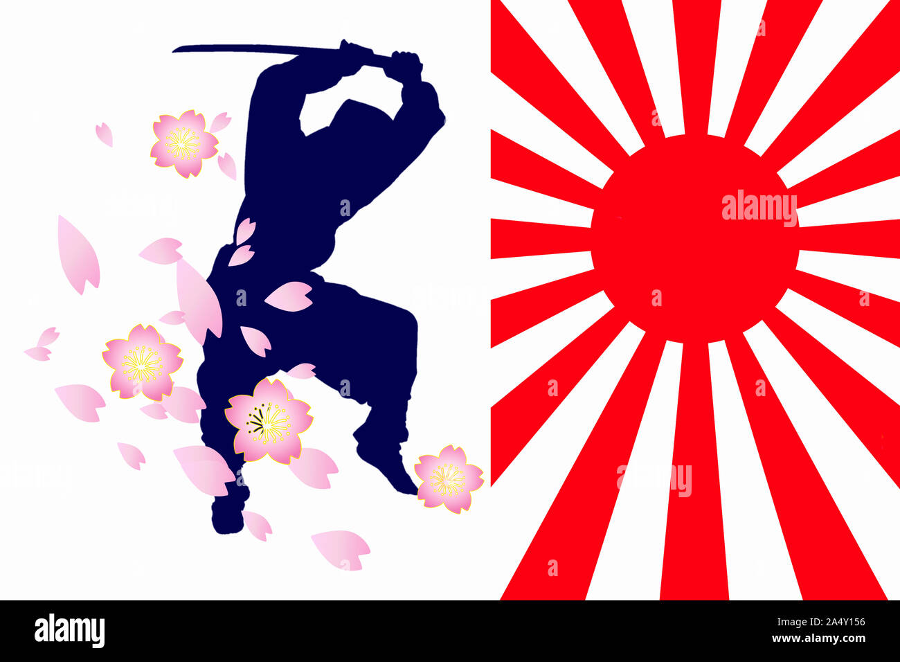 Il ninja silhouette e fiori di ciliegio Foto Stock