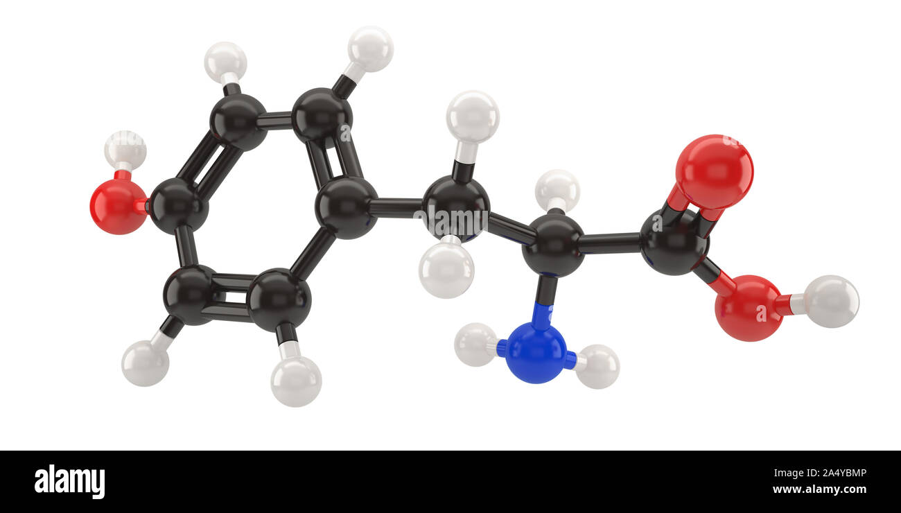 Molecola di tirosina struttura 3D illustrazione con tracciato di ritaglio Foto Stock