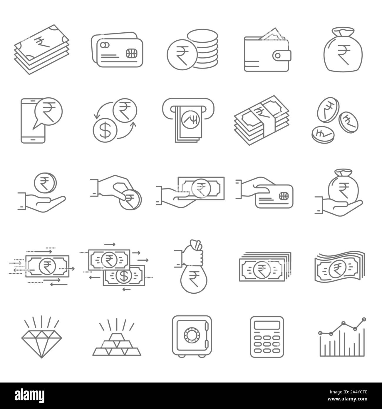Rupia indiana icone finanziario Illustrazione Vettoriale